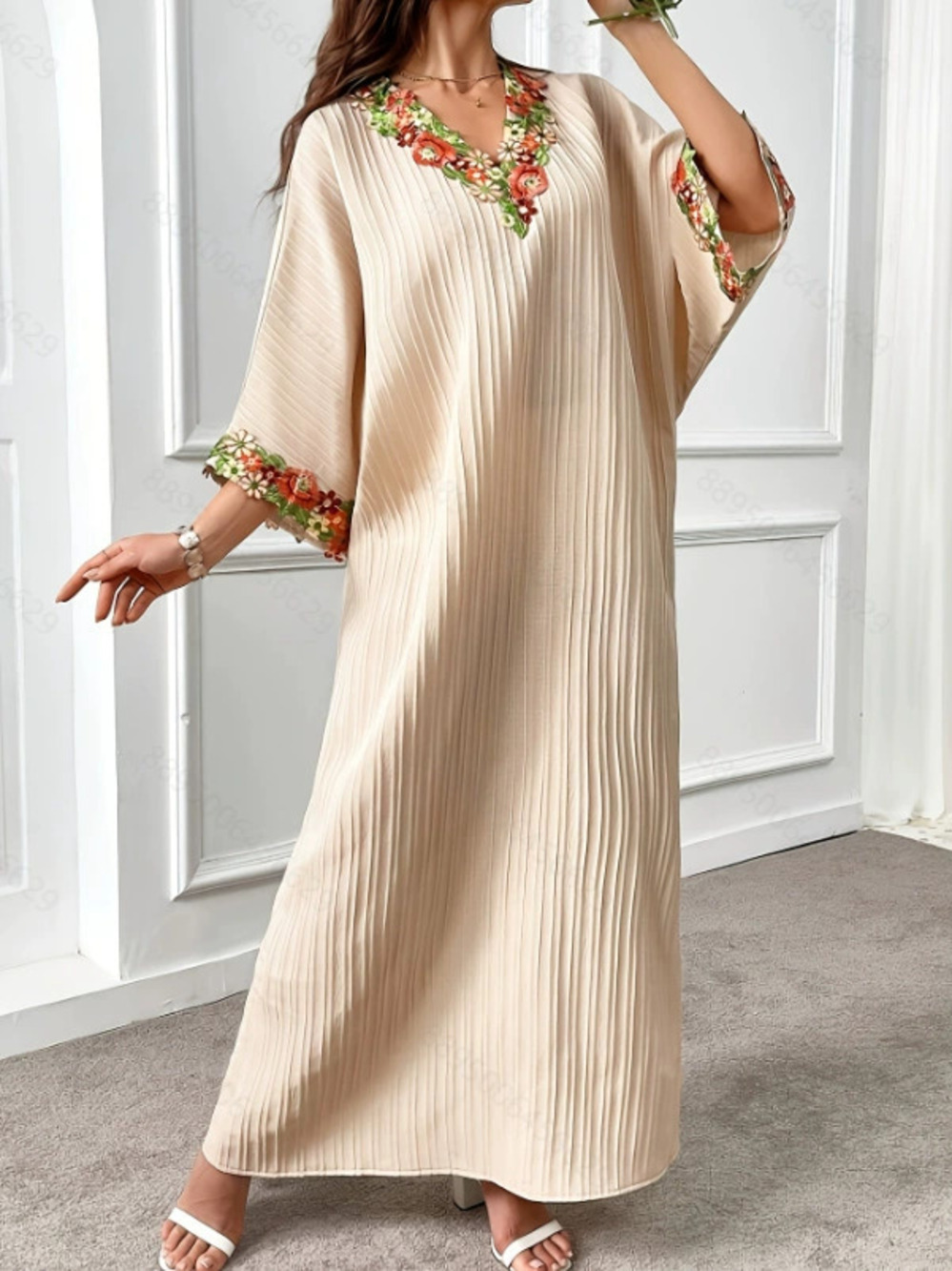 ZARA Elegant Lace Trim Loose Casual Batwing Sleeve Maxi Duster Dress